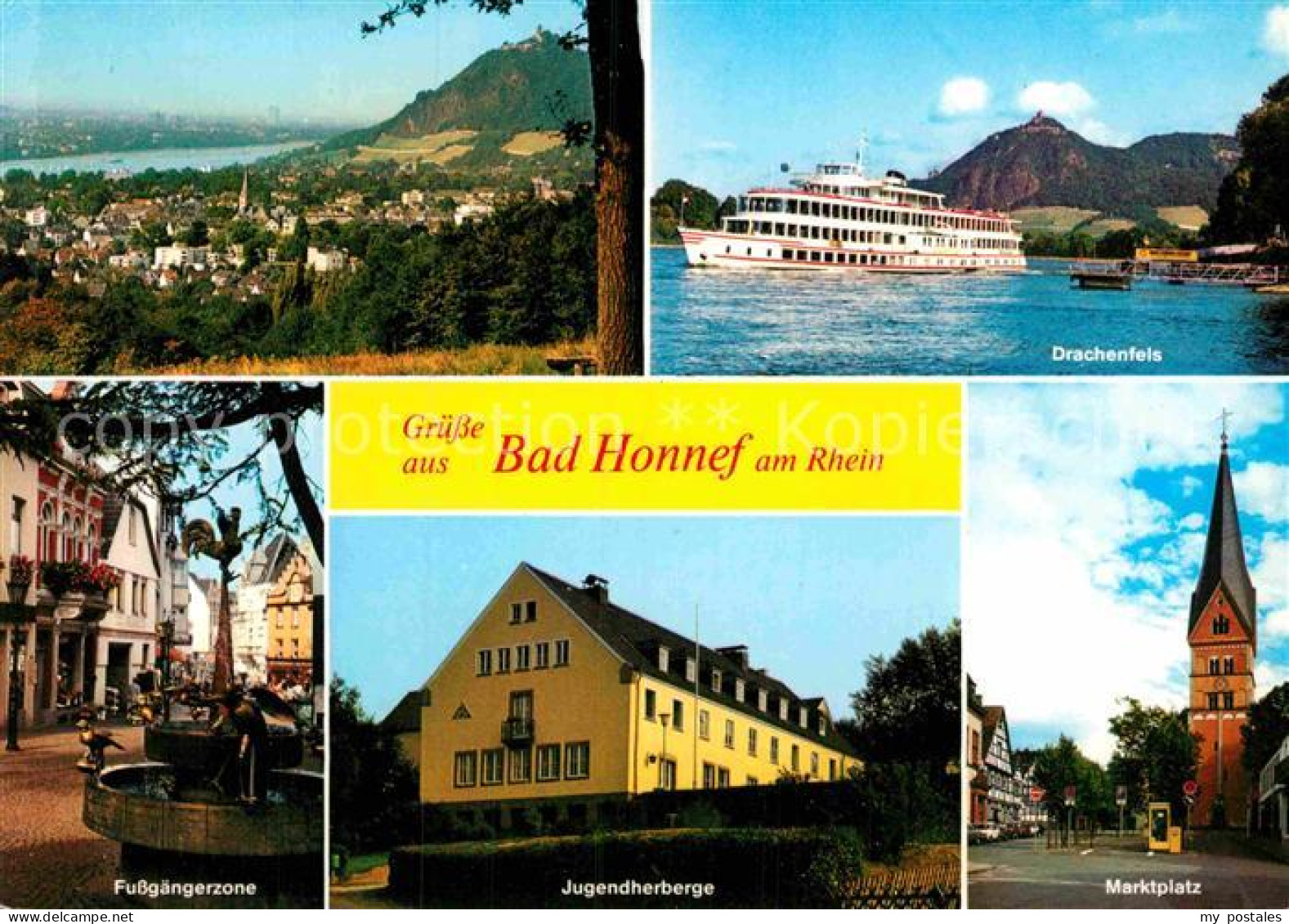 72885472 Bad Honnef Panorama Drachenfels Rheinfaehre Fussgaengerzone Jugendherbe - Bad Honnef