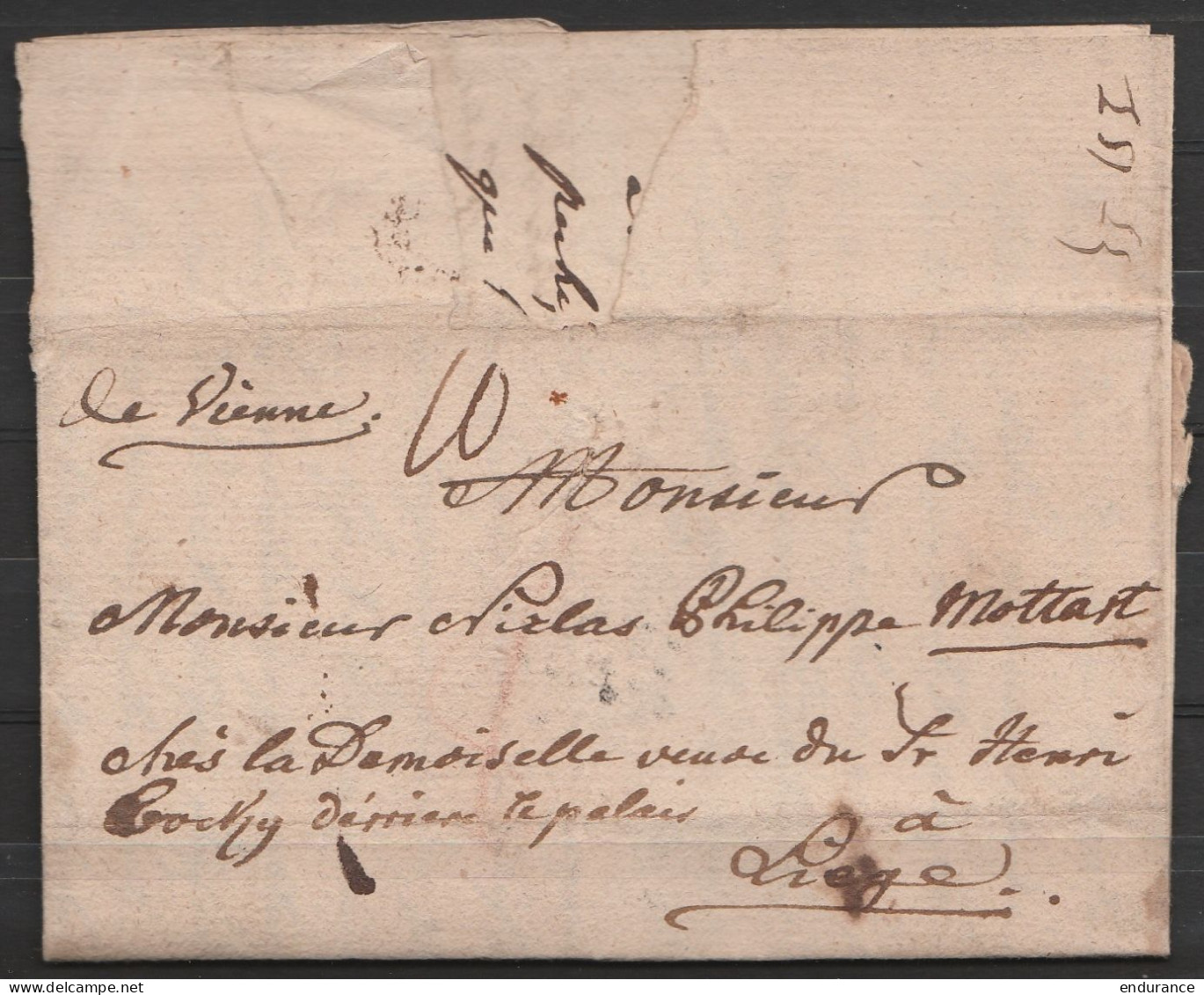 L. Datée 1792 De VIENNE Pour LIEGE Man. "de Vienne" - "Près La Demoiselle Veuve Du Sr Henri … Derrière Le Palais" - 1790-1794 (Révol. Autrich. Et Invas. Franç.)