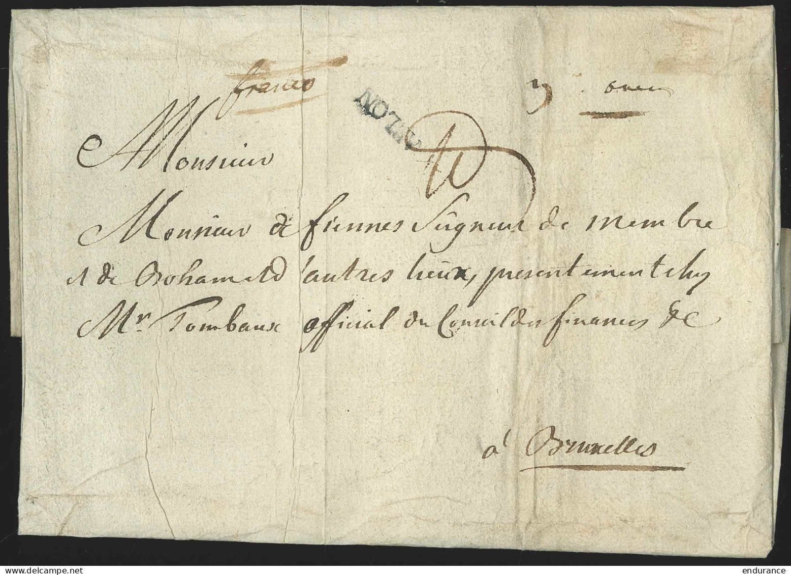L. Datée 1776 Marque "ARLON" + "Franco" + "3 Onces" (poids Très élevé) Pour BRUXELLES RR - 1714-1794 (Paises Bajos Austriacos)
