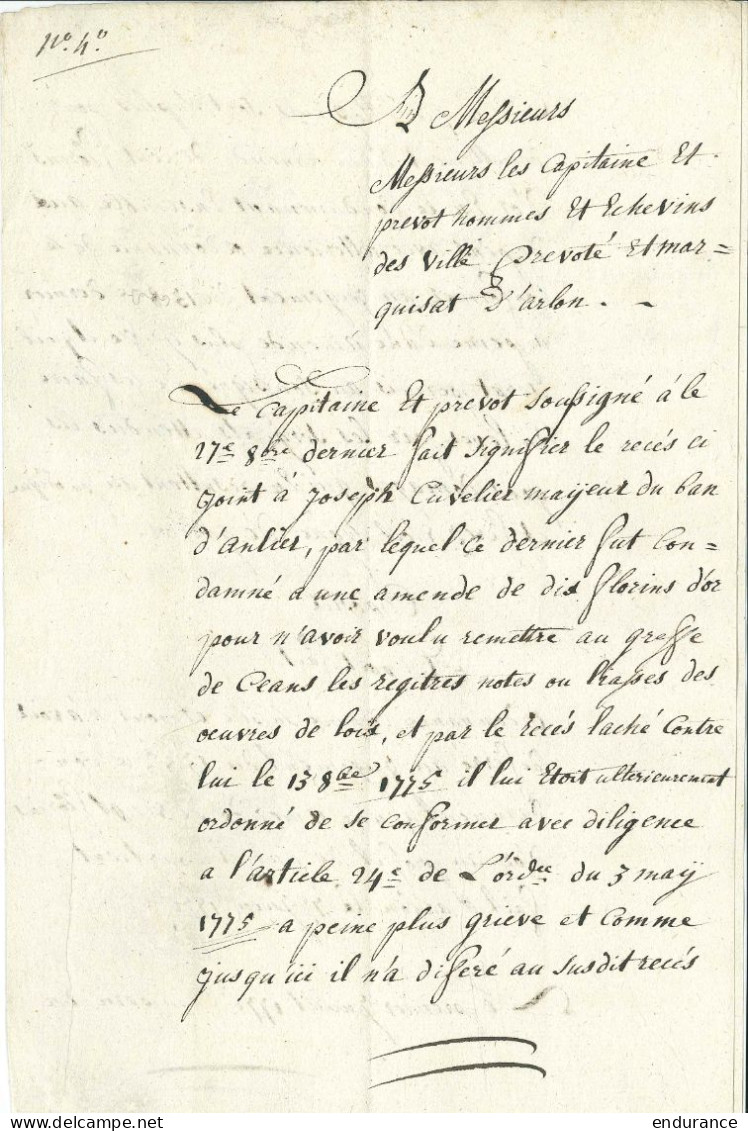 L. Datée 1776 Marque "ARLON" + "Franco" + "3 Onces" (poids Très élevé) Pour BRUXELLES RR - 1714-1794 (Oostenrijkse Nederlanden)