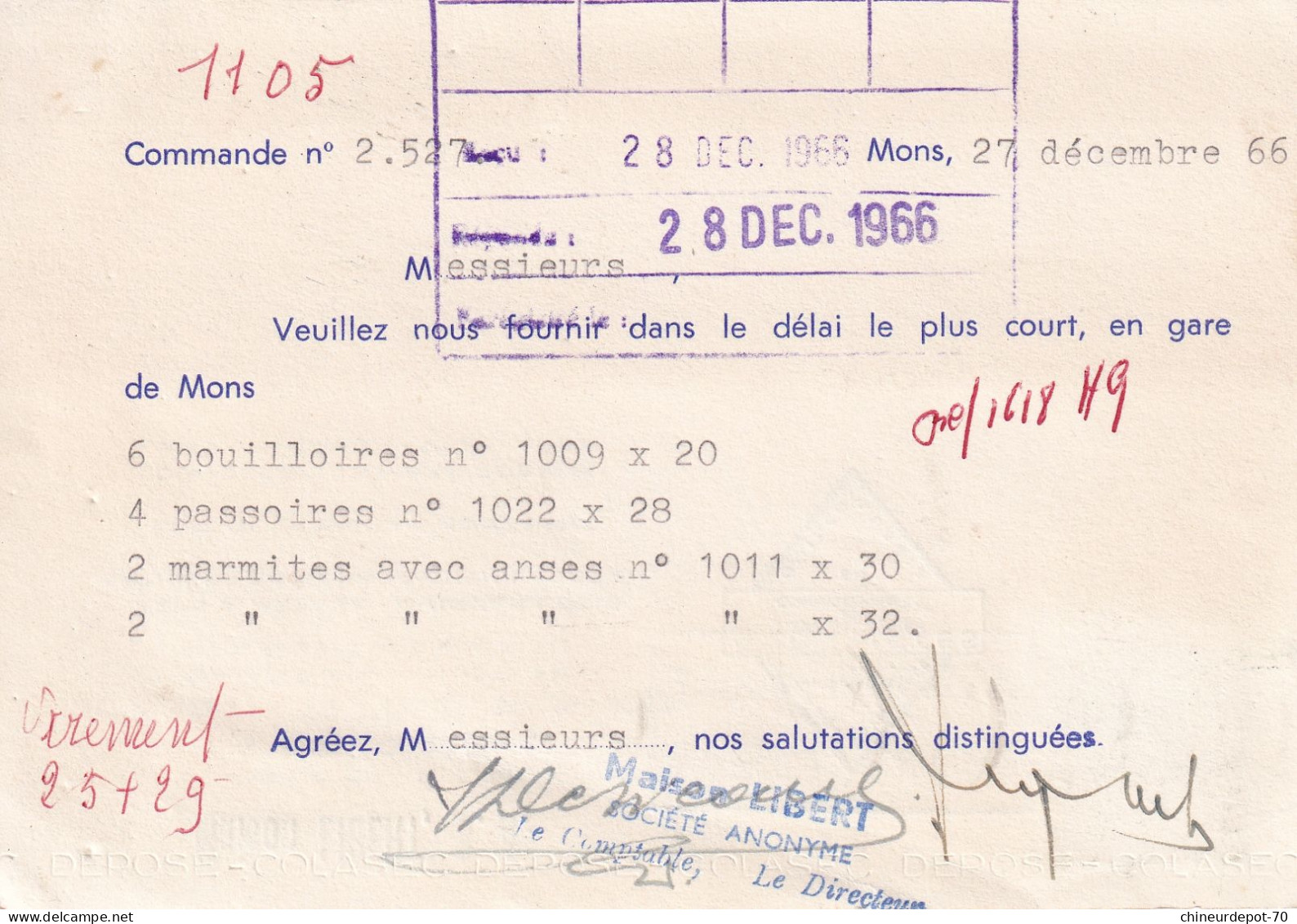 1966 MAISON LIBERT MONS FERS & METAUX FERRONNERIE BOUILLON - Brieven En Documenten