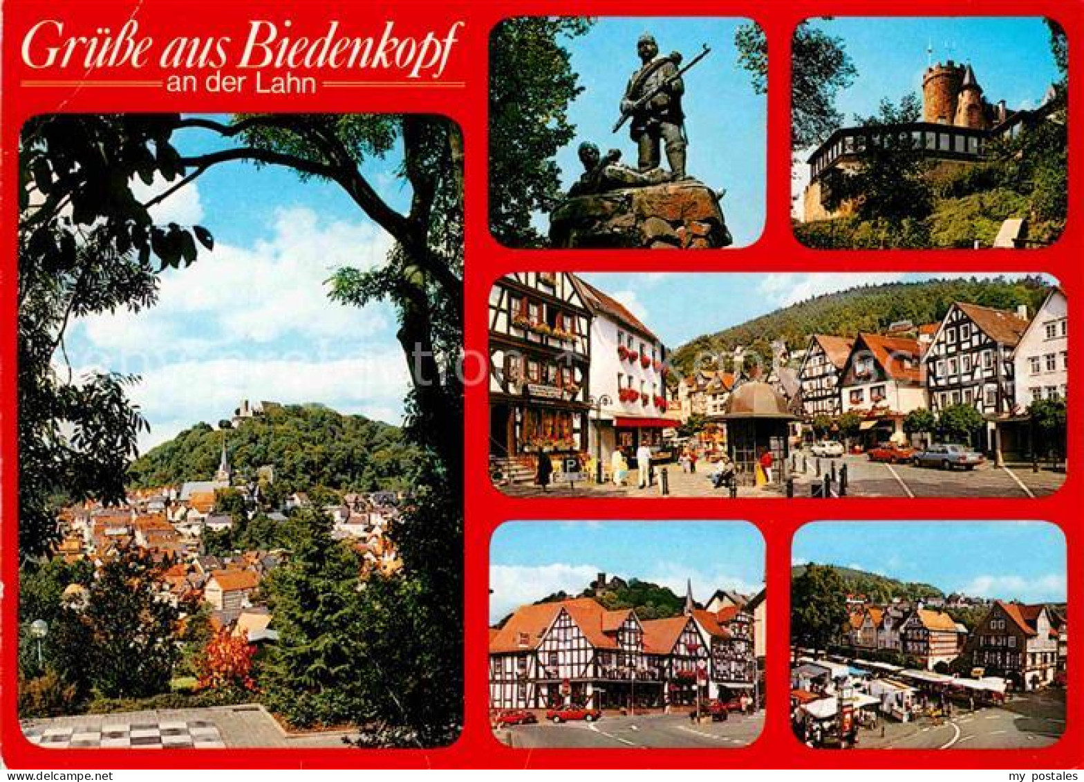 72883940 Biedenkopf Blick Ueber Die Stadt Denkmal Statue Schloss Fachwerkhaeuser - Biedenkopf