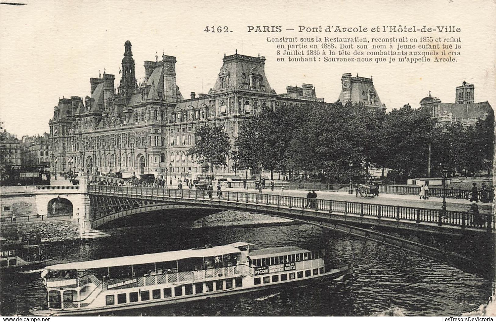 FRANCE - Paris - Vue Sur Le Pont D'Arcole Et L'hôtel De Ville - Vue Générale Du Pont - Animé - Carte Postale Ancienne - Ponti