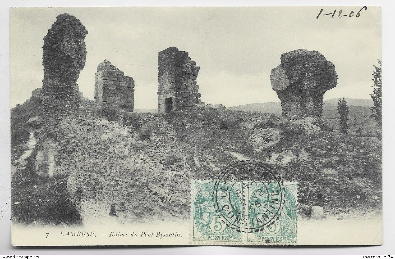 BLANC  5C PAIRE AU RECTO CARTE LAMBESE ALGERIE FACTEUR BOITIER EL KANTARA 2.12.06 CONSTANTINE - 1900-29 Blanc