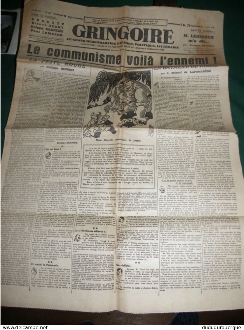 2° GUERRE MONDIALE , LA COLLABORATION ET LA PRESSE , LE JOURNAL GRINGOIRE Du 8 AOUT 1941 - Frans