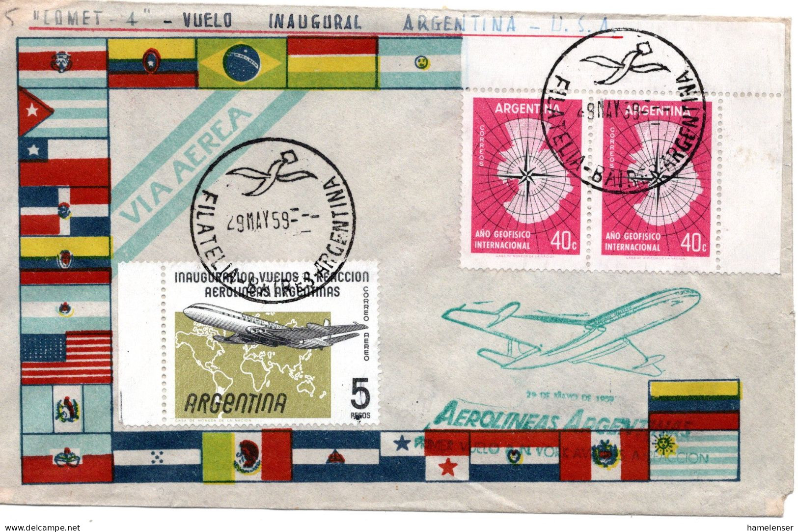 75197 - Argentinien - 1959 - 5P Fluggesellschaft MiF A ErstflugBf B'AIRS -> NEW YORK NY (USA) - Covers & Documents