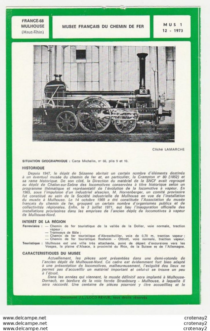 Train Tramway Tram Mulhouse Musée Du Chemin De Fer Fiche Descriptive & Plan Au Dos - Europa