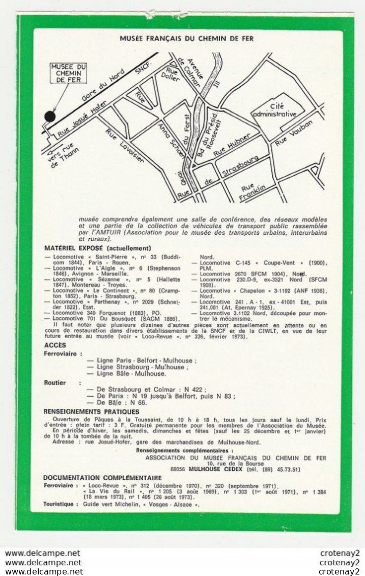 Train Tramway Tram Mulhouse Musée Du Chemin De Fer Fiche Descriptive & Plan Au Dos - Europe