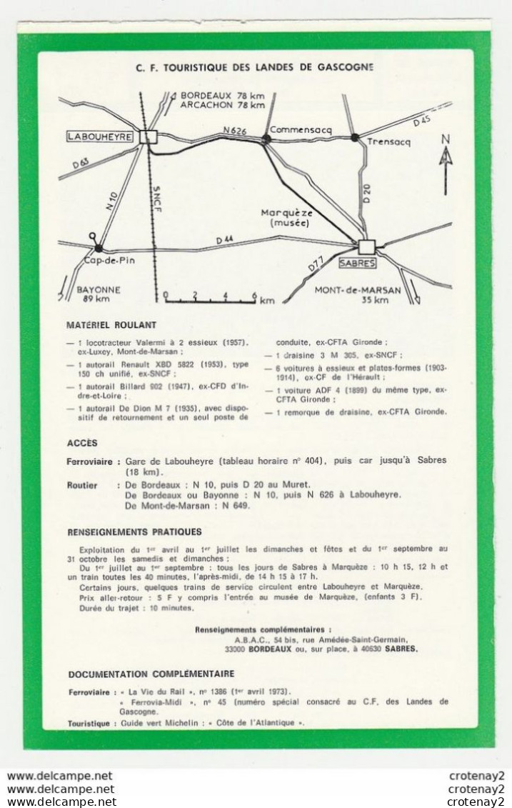 Train Tramway Tram 40 Labouheyre Chemin De Fer Touristique Des Landes De Gascogne Fiche Descriptive & Plan Au Dos - Europe