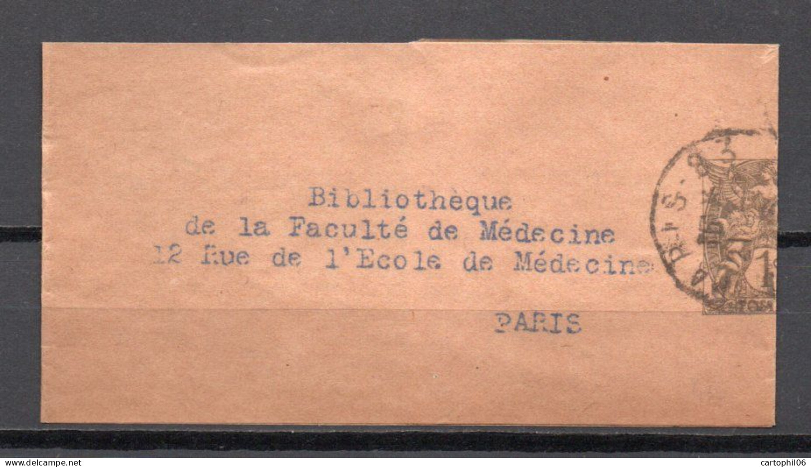 - Bande Journaux Pour PARIS, Rue De L'Ecole De Médecine - 1 C. Ardoise Type Blanc - Date 428 - - Streifbänder