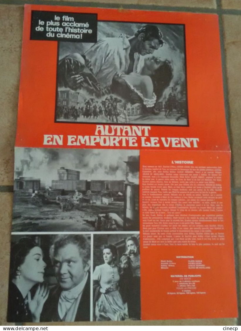 Synopsis Publicitaire 2 Pages FILM AUTANT EN EMPORTE LE VENT GABLE LEIGH TBE Affiche CINEMA Ressortie Intérieur - Cinema Advertisement