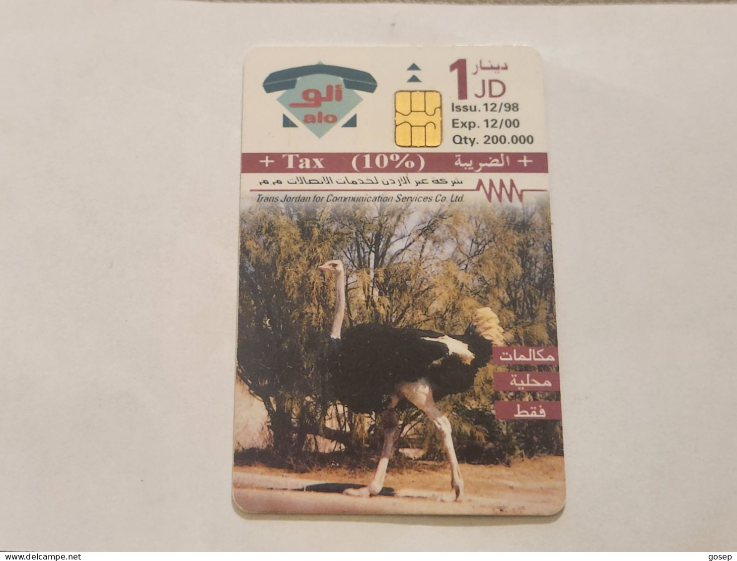 JORDAN-(JO-ALO-0035)-Ostrich & Arabian Oryx-(145)-(1001-364873)-(1JD)-(12/2000)-used Card+1card Prepiad Free - Jordanië