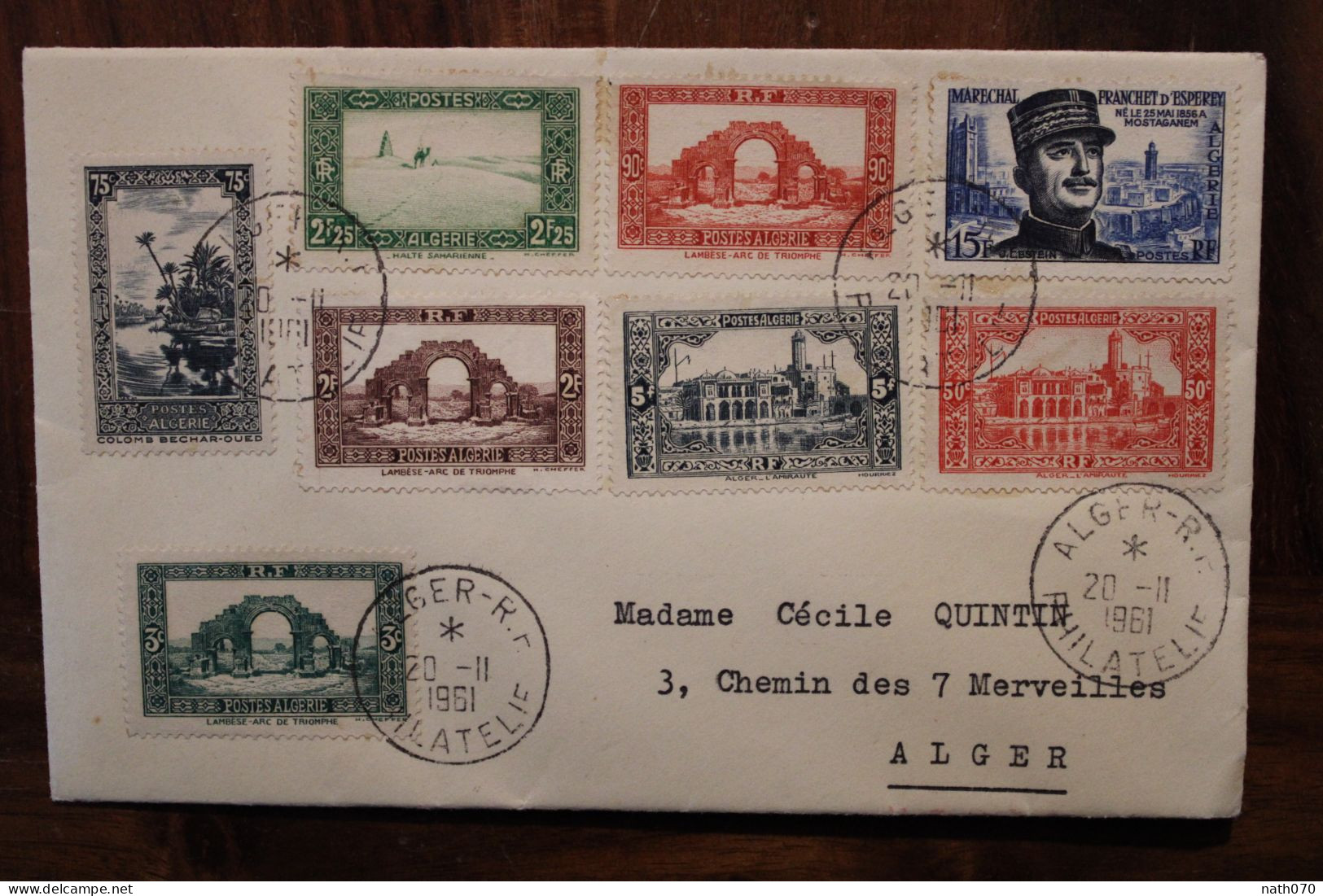 1961 France Algérie Alger Philatélie Marechal Franchet D'Esperey Lambèse Air Mail Cover - Cartas & Documentos