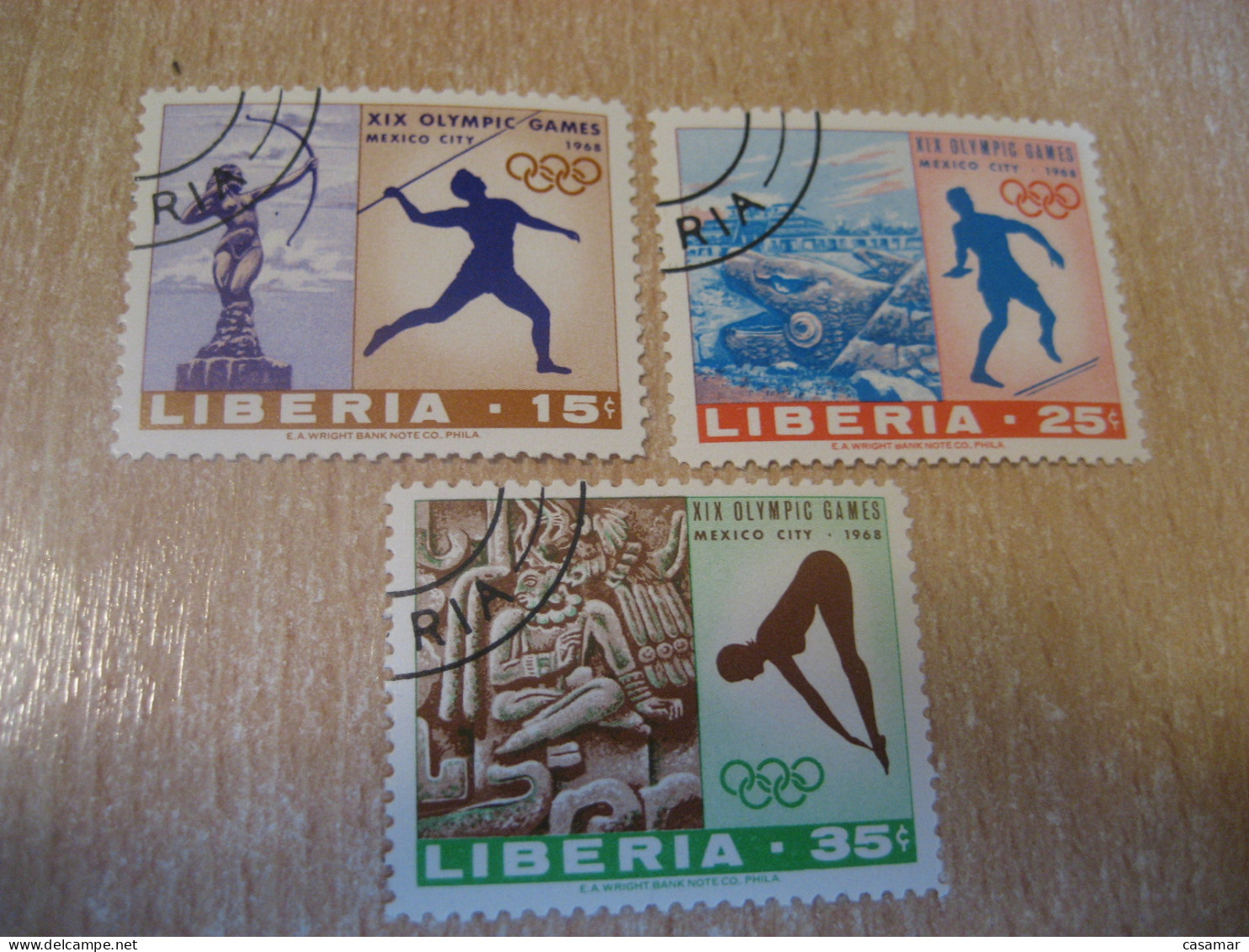 LIBERIA Yvert 460/2 Mexico 1968 Olympic Games Olympics Archery Javelin Discus Cancel - Ete 1968: Mexico