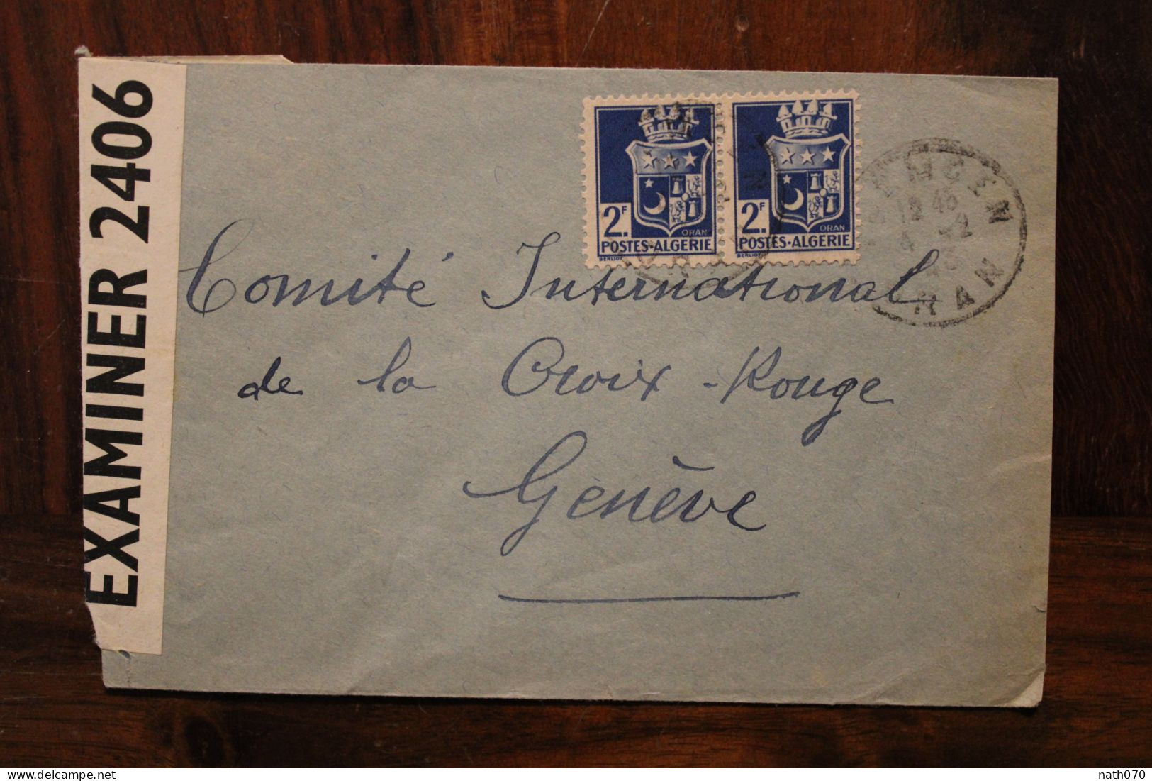 1943 Tlemcen Oran France Algérie Censure Censor 2406 Examiner Air Mail Cover WW2 - Covers & Documents