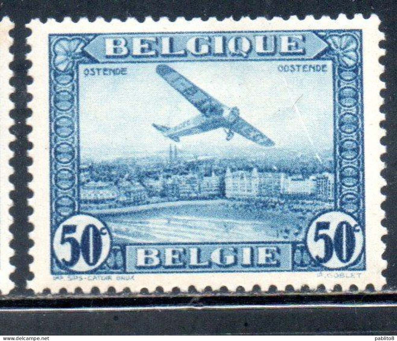 BELGIQUE BELGIE BELGIO BELGIUM 1930 AIR POST MAIL STAMP AIRMAIL FOKKER FVII/3m OVER OSTEND 50c MH - Ungebraucht