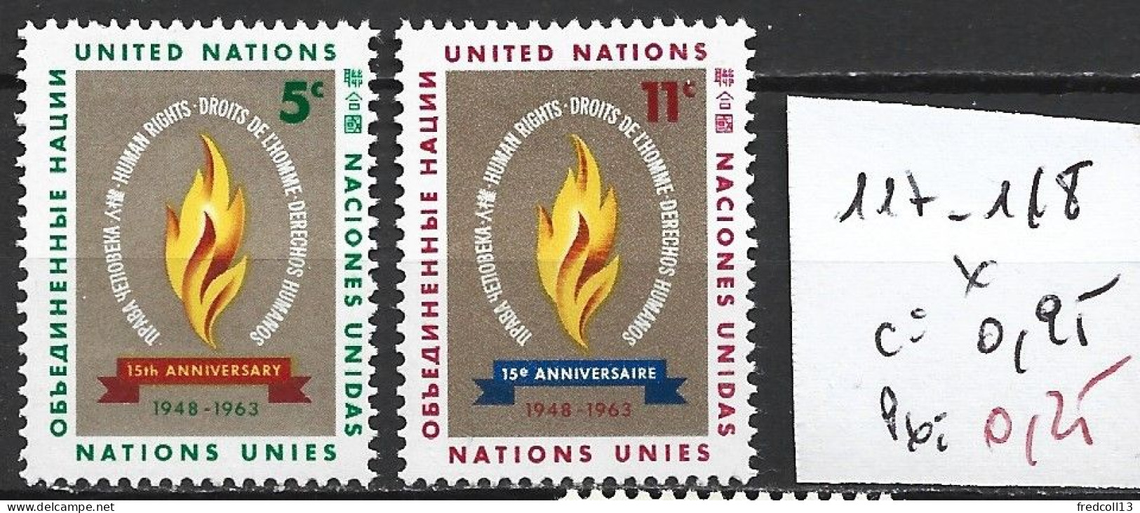 NATIONS UNIES OFFICE DE NEW-YORK 117-18 * Côte 0.95 € - Unused Stamps