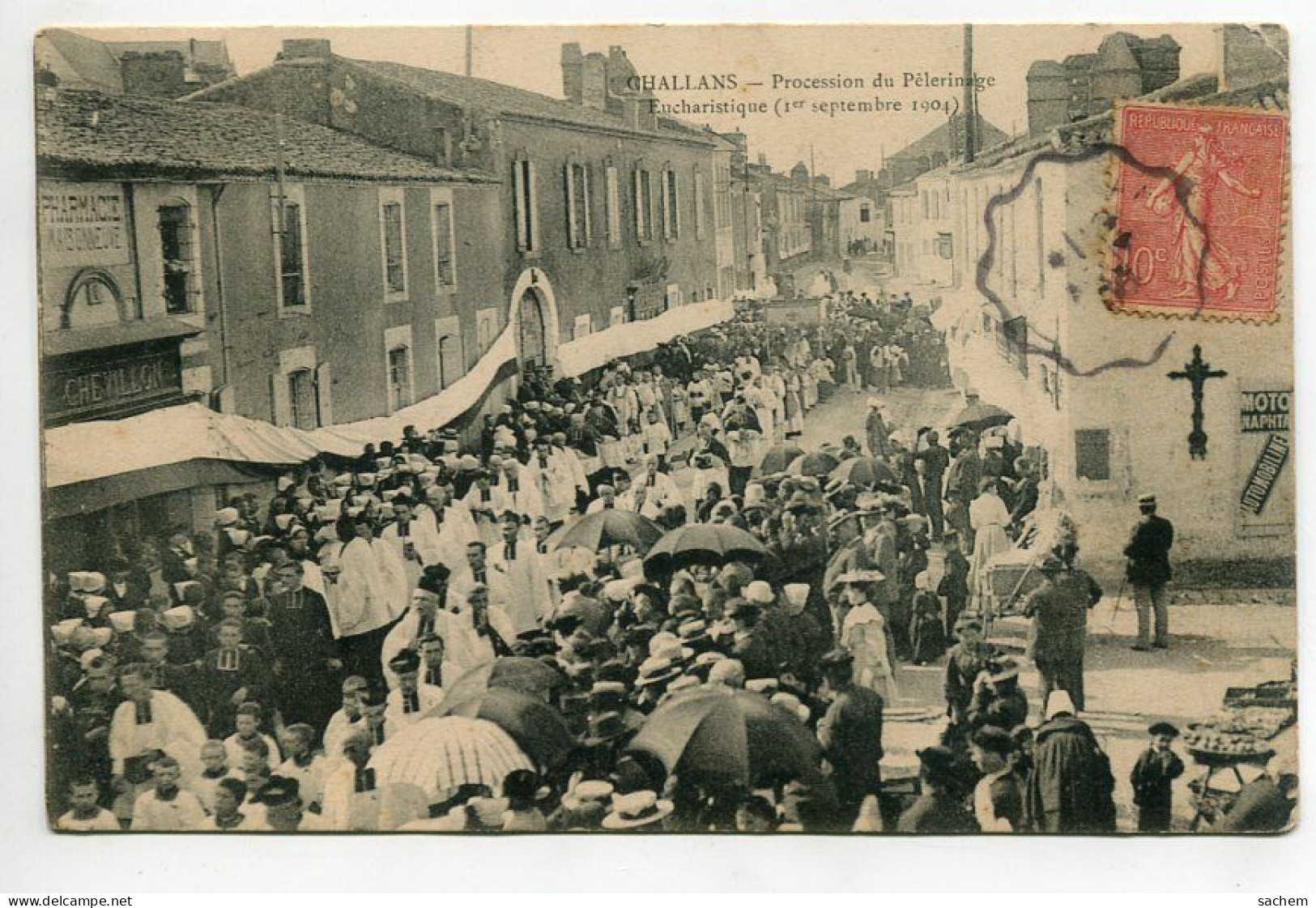 85 DEP 007 CHALLANS Procession Du Pélerinage Eucharistique 1 Er Septembre 1904   écrite Timbrée - Challans