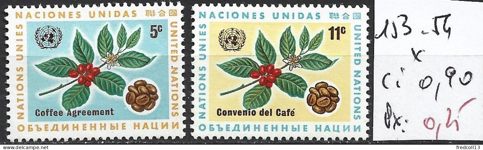 NATIONS UNIES OFFICE DE NEW-YORK 153-54 * Côte 0.90 € - Used Stamps