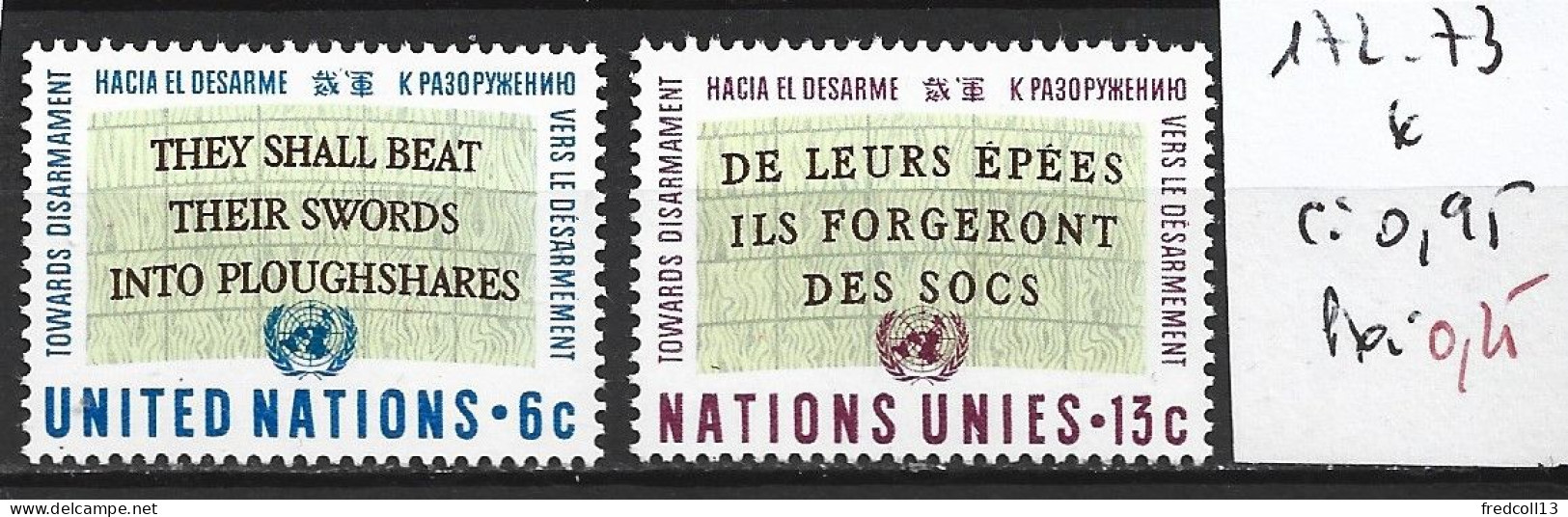 NATIONS UNIES OFFICE DE NEW-YORK 172-73 * Côte 0.95 € - Used Stamps