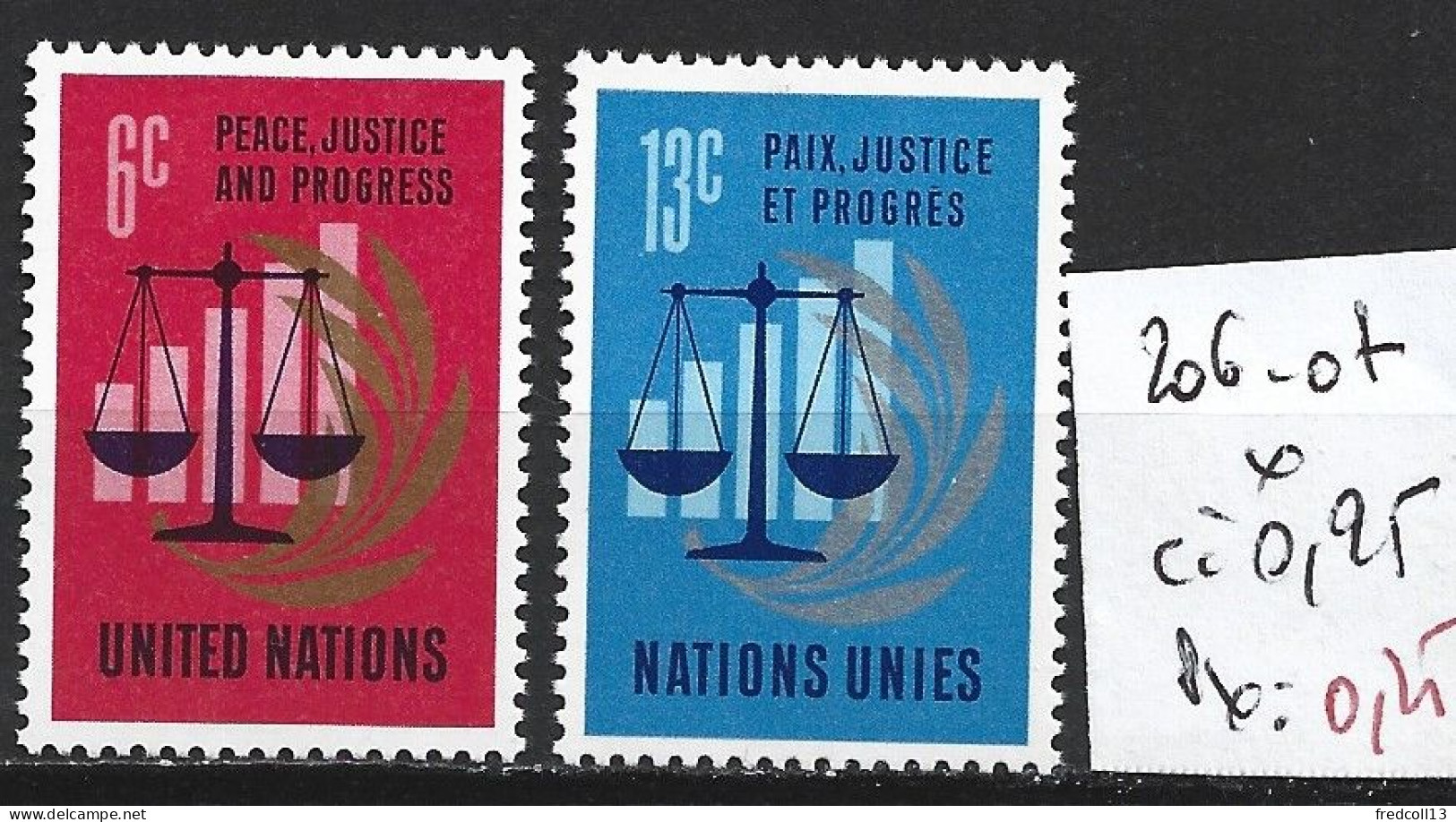 NATIONS UNIES OFFICE DE NEW-YORK 206-207 * Côte 0.95 € - Neufs