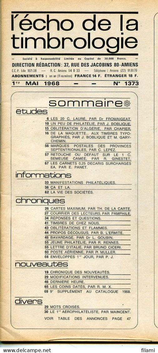 L'écho De La Timbrologie,20c Napoleon Lauré,Pétain,accident Aerie,Cilicie,Algerie,Decaris Surchargé EA,Cheffer Coin Daté - Francés (desde 1941)