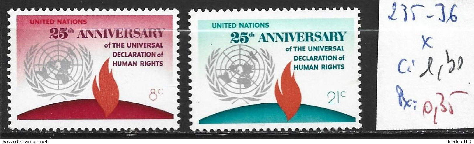 NATIONS UNIES OFFICE DE NEW-YORK 235-36 * Côte 1.30 € - Unused Stamps
