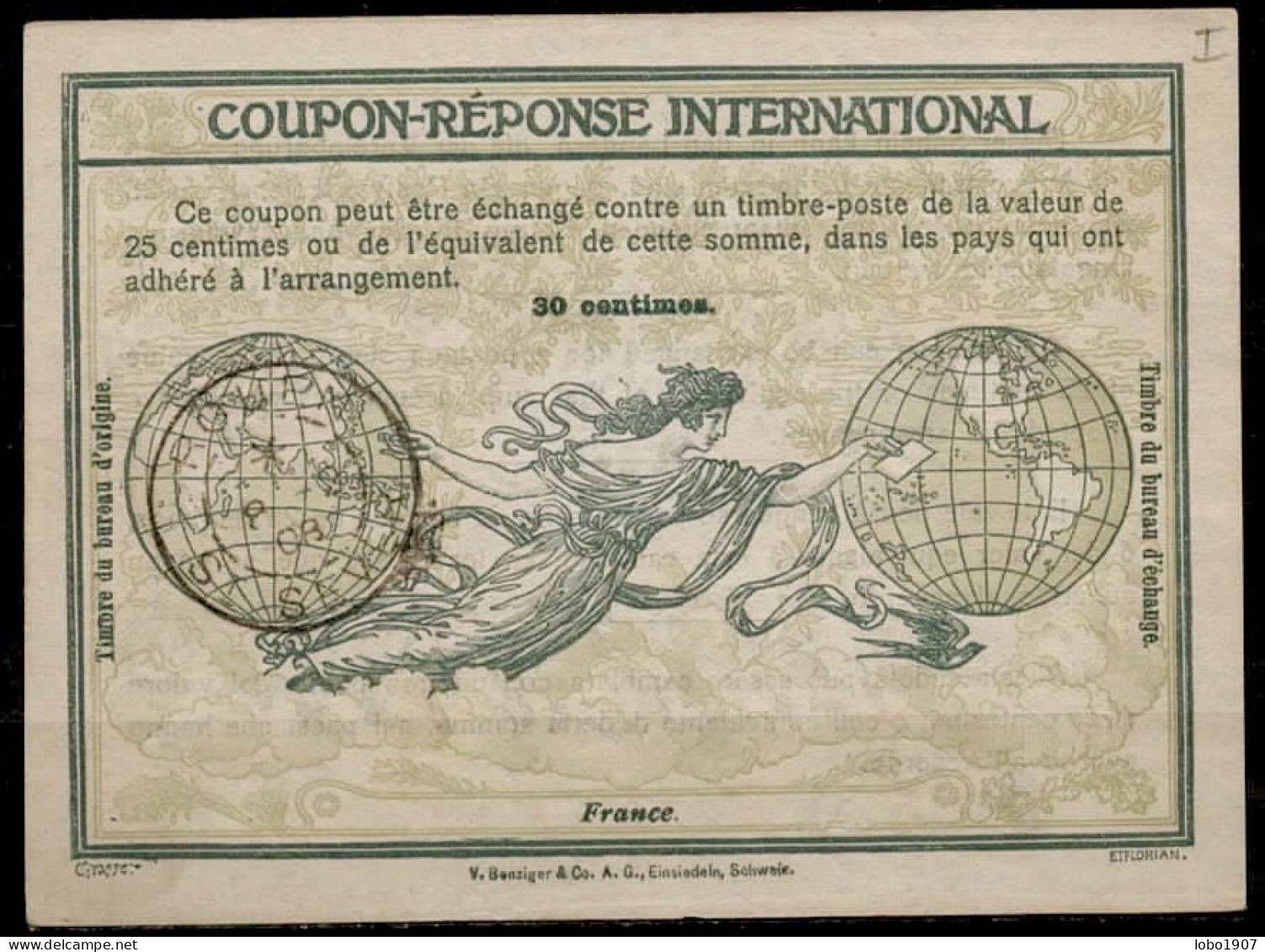 FRANCE  Ro1  30c.  International Reply Coupon Reponse Antwortschein IRC IAS Cupon Respuesta O ROUEN ST. SEVER 08.02.1908 - Antwoordbons