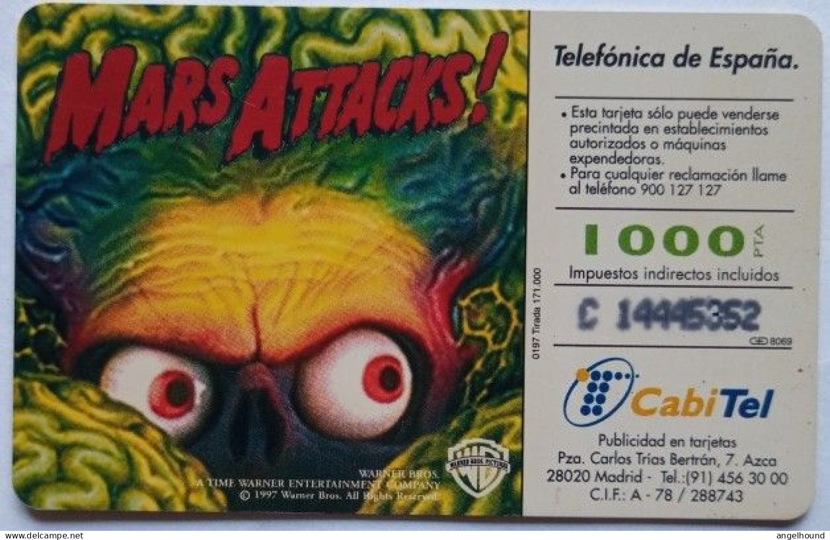 Spain  1000 Pta. Chip Card - Mars Attacks ( Movie ) - Basic Issues