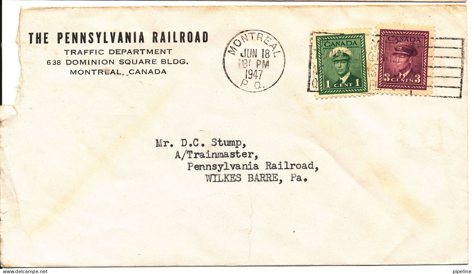 Canada Cover Sent To USA Montereal 18-6-1947 - Briefe U. Dokumente