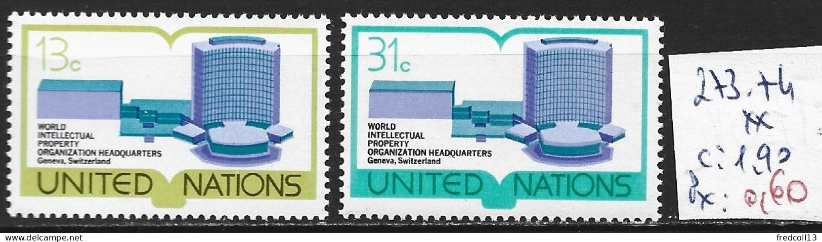NATIONS UNIES OFFICE DE NEW-YORK 273-74 ** Côte 1.90 € - Unused Stamps