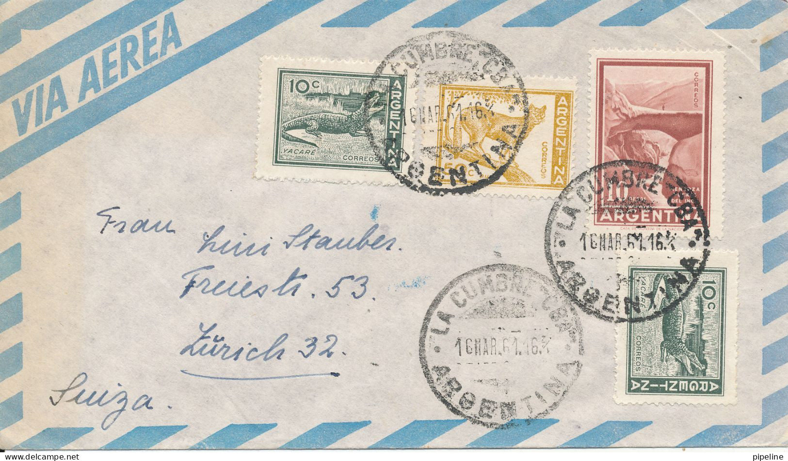 Argentina Air Mail Cover Sent To Switzerland 16-3-1961 - Luftpost