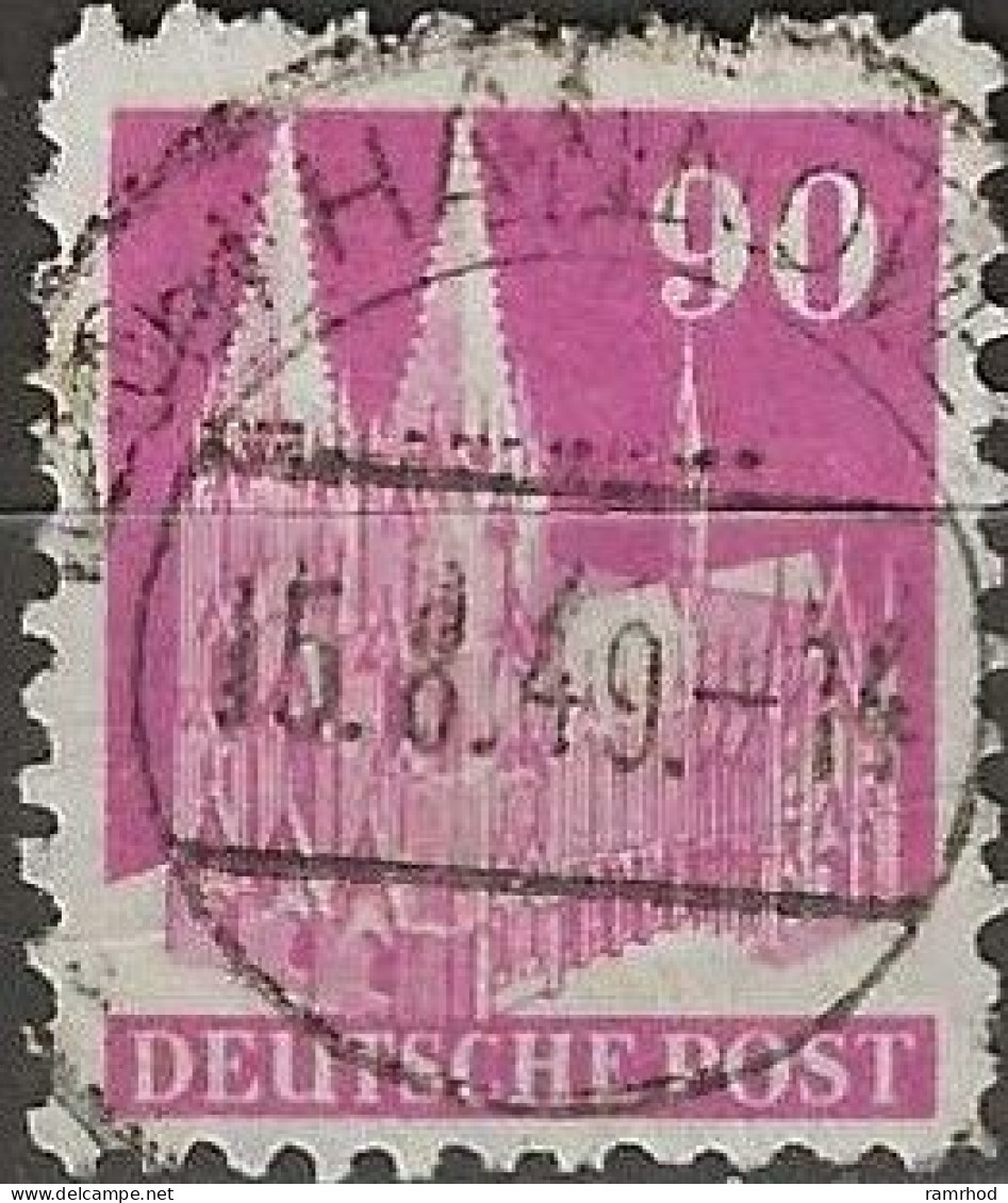 GERMANY 1948 Buildings - Cologne Cathedral - 90pf. - Mauve FU - Used