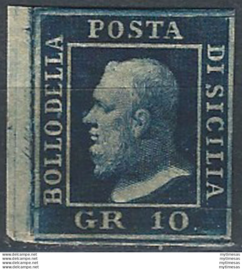 1859 Sicilia 10 Grana Azzurro Cupo MNH Sassone N. 12 - Sicilië