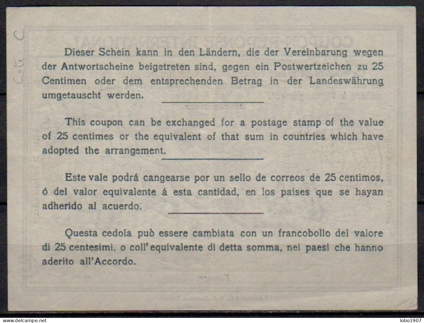 FRANCE  Ro1  30c.  International Reply Coupon Reponse Antwortschein IRC IAS Cupon Respuesta  RIOM PUY DE DOME 15.01.1915 - Antwoordbons