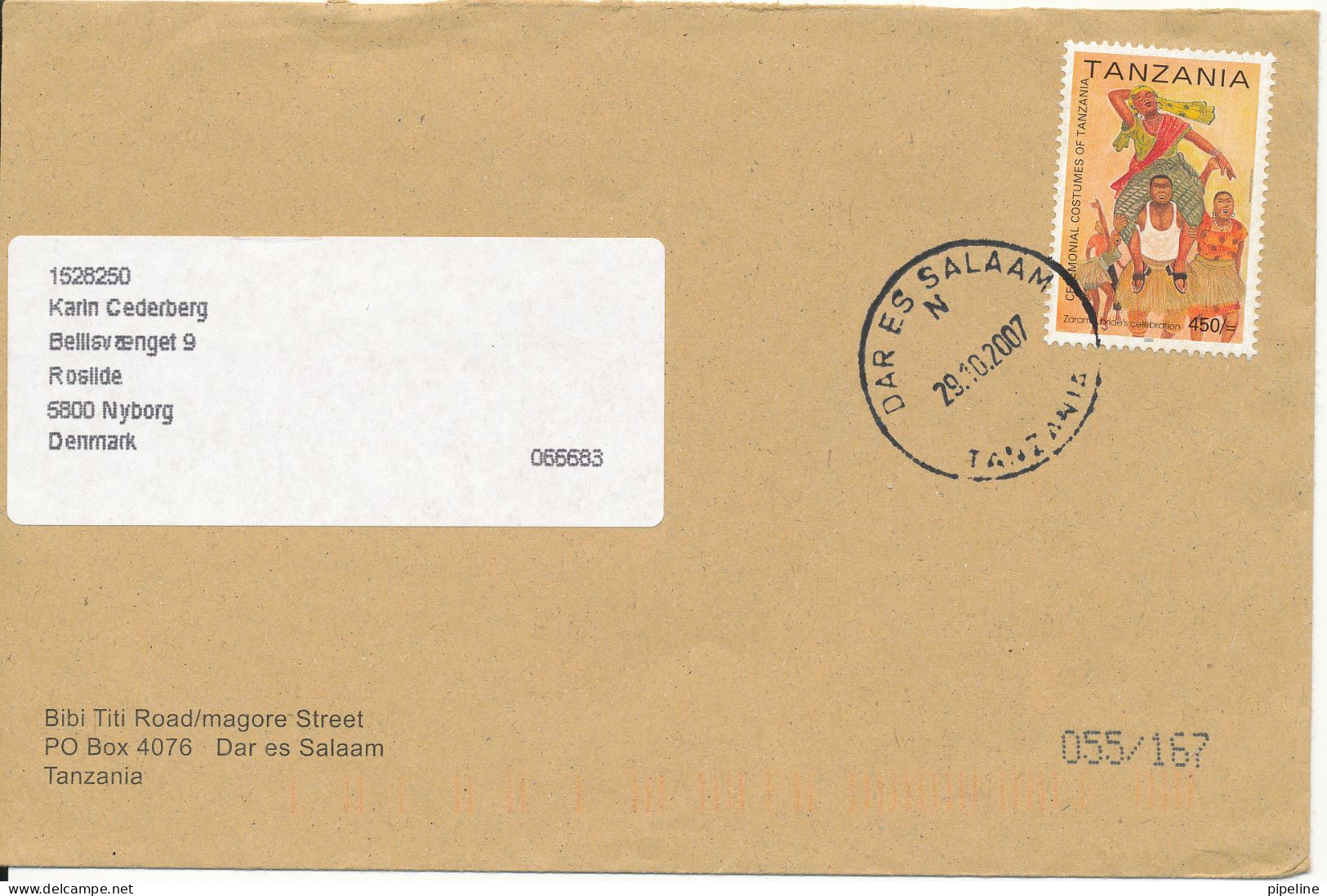 Tanzania Cover Sent To Denmark Dar Es Salam 29-10-2007 Single Stamp - Tansania (1964-...)