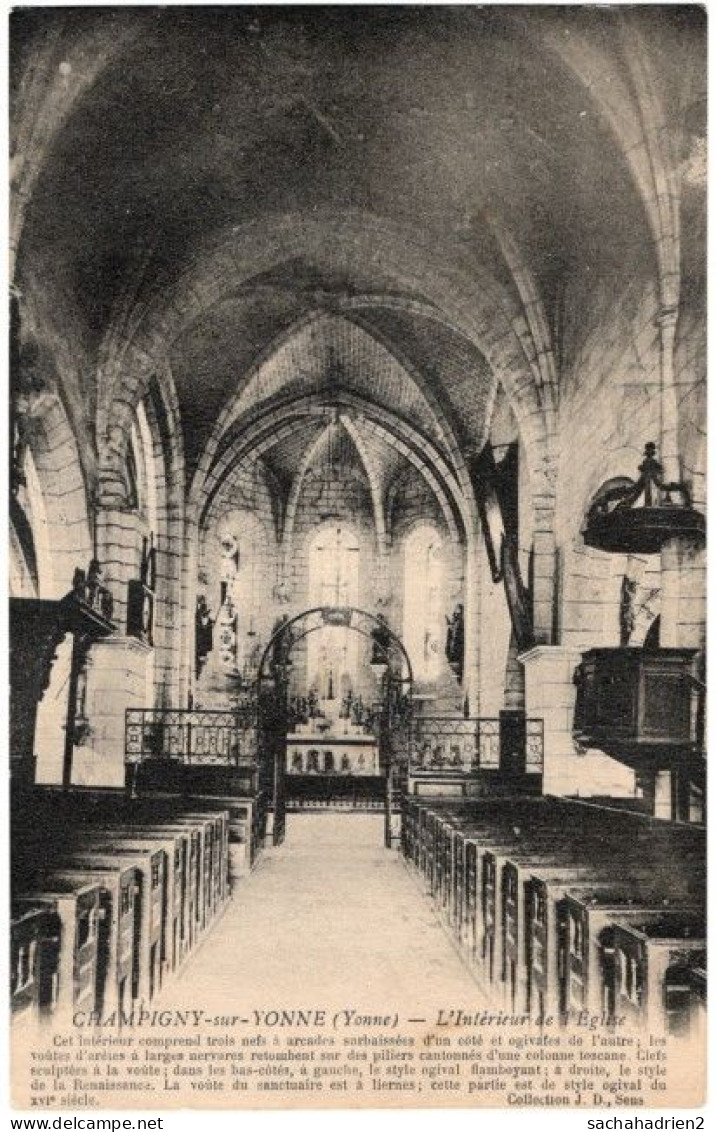 89. CHAMPIGNY-SUR-YONNE. L'Intérieur De L'Eglise - Champigny