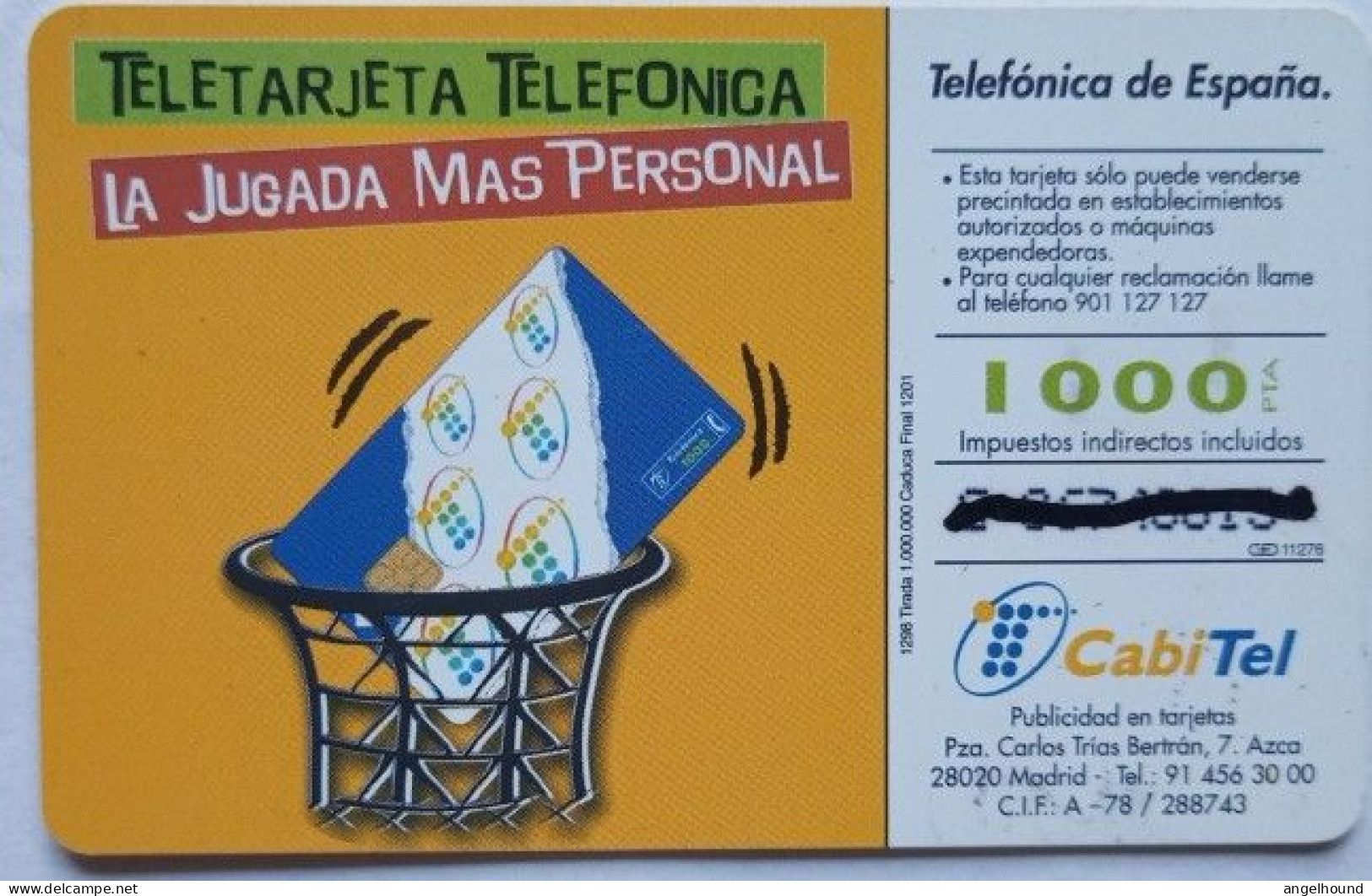 Spain 1000 Pta. Chip Card - Cabitel Gijon Baloncesto - Emissioni Di Base