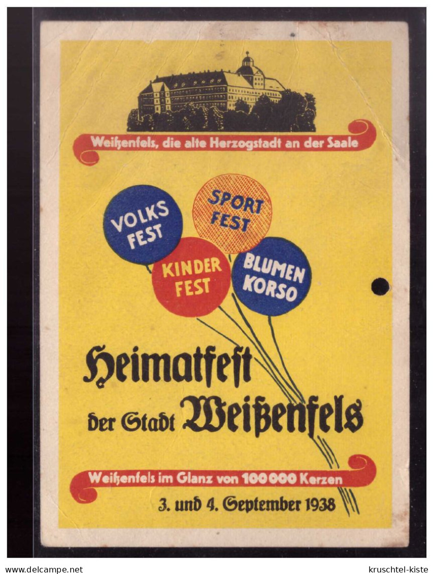 Dt- Reich (023834) Postkarte Ballon- Wettbewerb Heimatfestes Der Stadt Weißenfels 1938, Gelaufen - Weissenfels