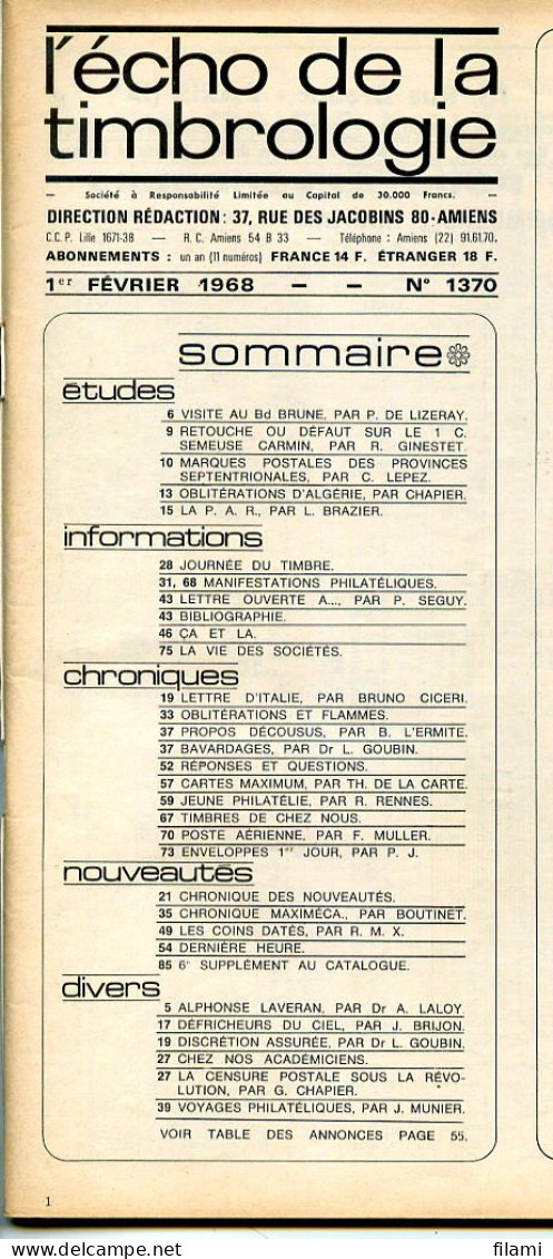 L'écho De La Timbrologie,20c Napoleon,Pétain,accident Aerieen,20c Empire,poste Automobile,Cheffer,Semeuse,Decaris,Coq - Frans (vanaf 1941)