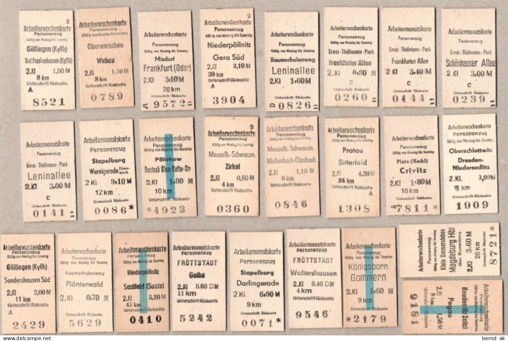 21] BRD (DR Der DDR)  - 25  Pappfahrkarten - Arbeiterwochen- Und Monatskarten - Europa