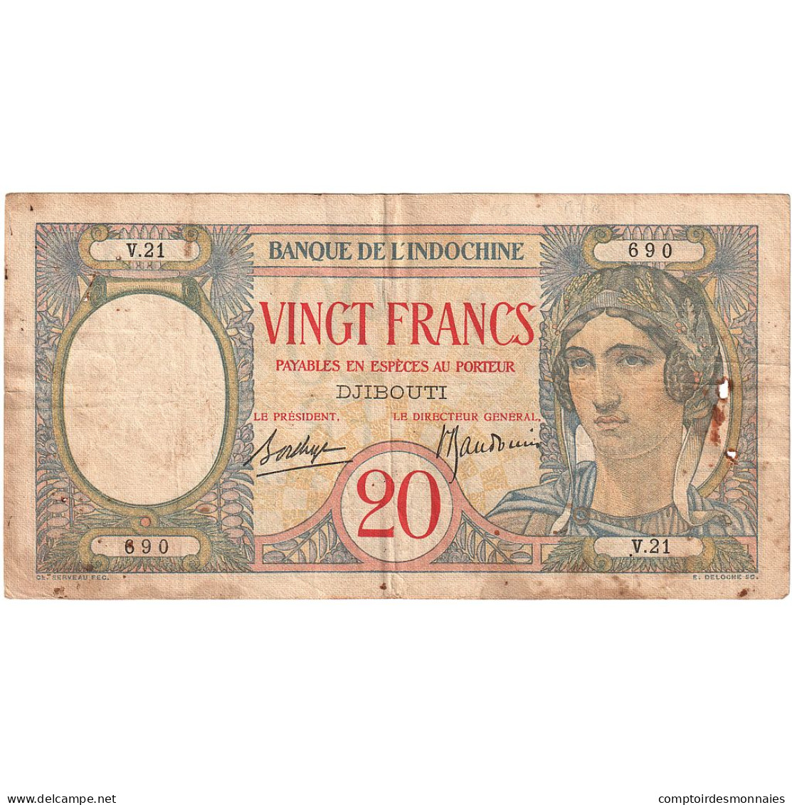 Côte Française Des Somalis, 20 Francs, 1941, KM:7a, TB+ - Dschibuti