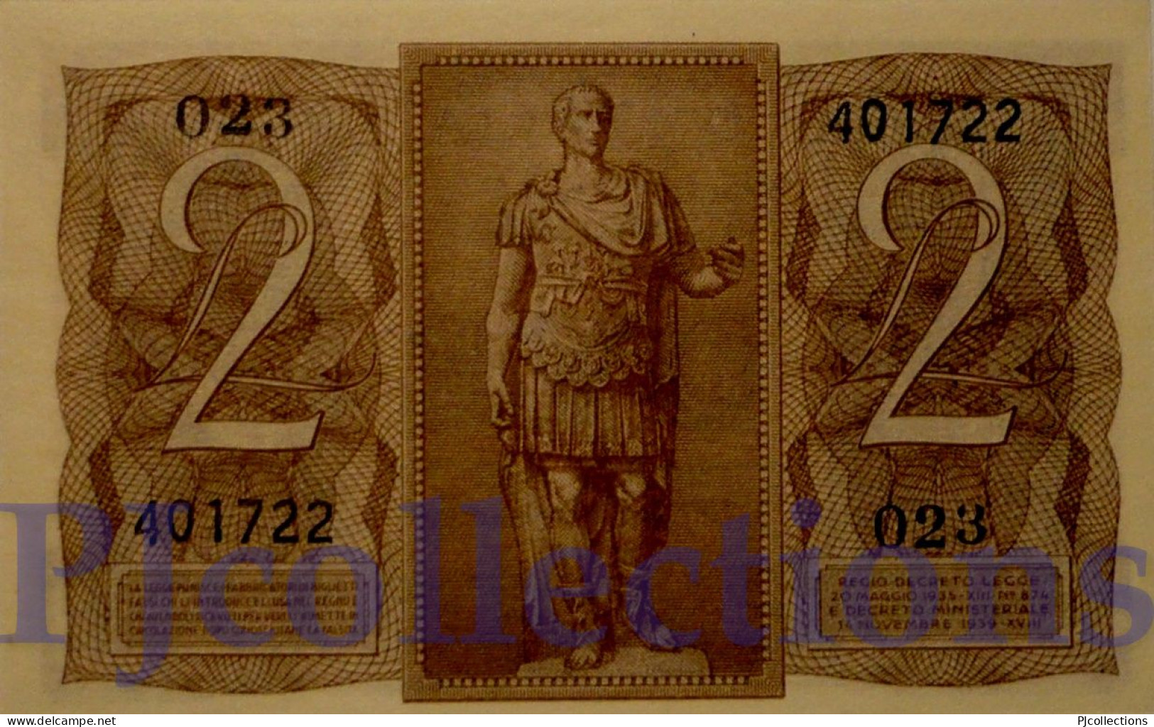 ITALIA - ITALY 2 LIRE 1939 PICK 27 UNC - Italië – 2 Lire