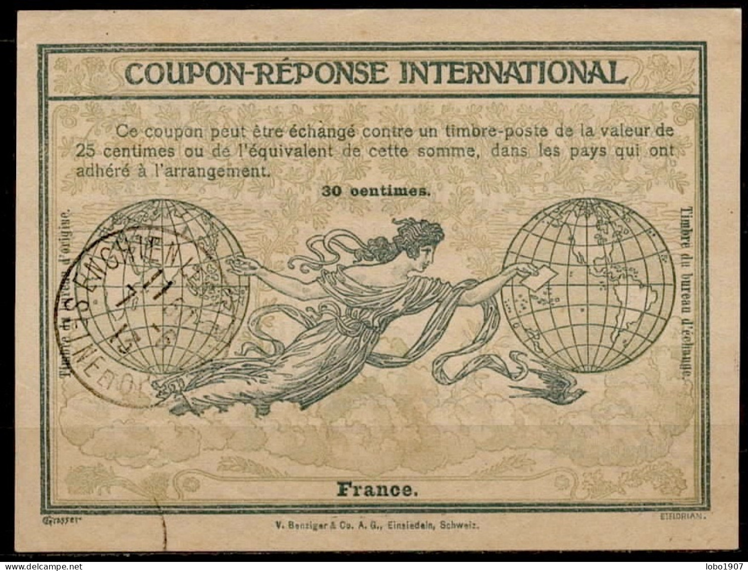 FRANCE  Ro4  30c.  International Reply Coupon Reponse Antwortschein IRC IAS Cupon Respuesta O ENGHIEN LES BAINS SEINE ET - Cupón-respuesta