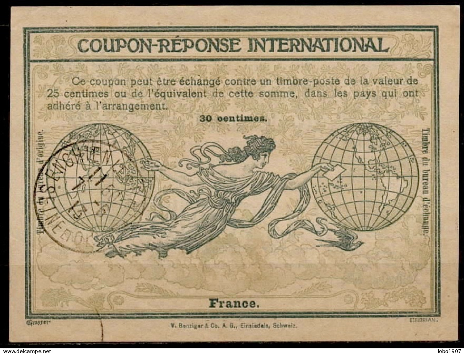 FRANCE  Ro4  30c.  International Reply Coupon Reponse Antwortschein IRC IAS Cupon Respuesta O ENGHIEN LES BAINS SEINE ET - Reply Coupons