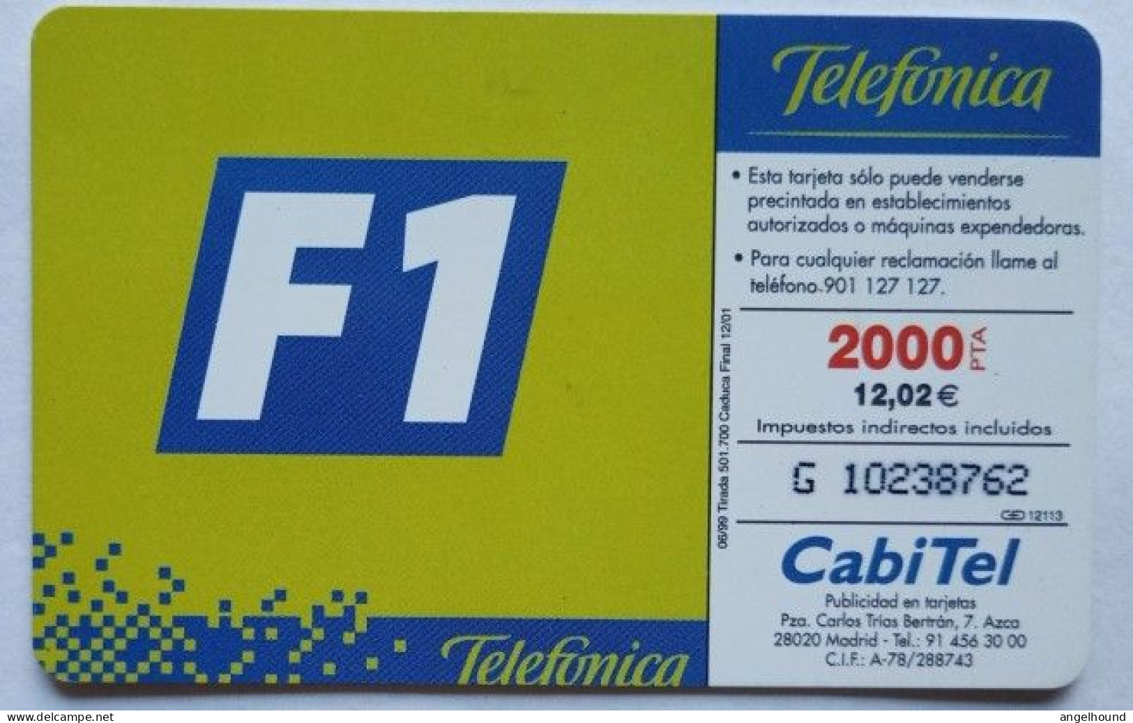 Spain 2000+100  Pta.  Chip Card -  Formula 1 ( F1 ) - Basic Issues