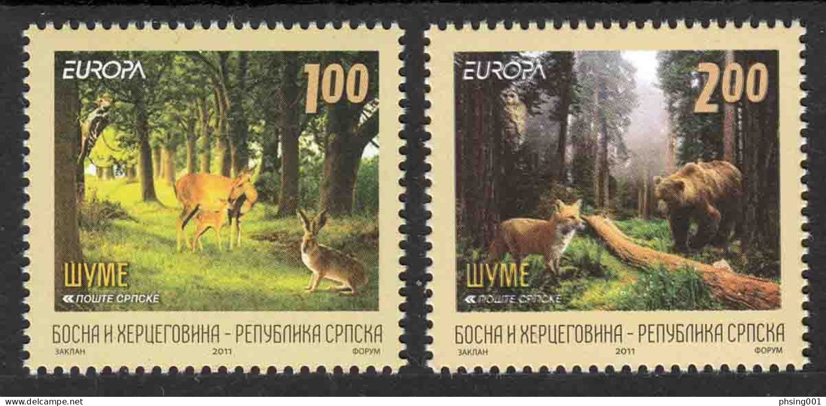 Bosnia Serbia 2011 EUROPA Forest Fauna Bear Fox Rabbit, Set MNH - 2011