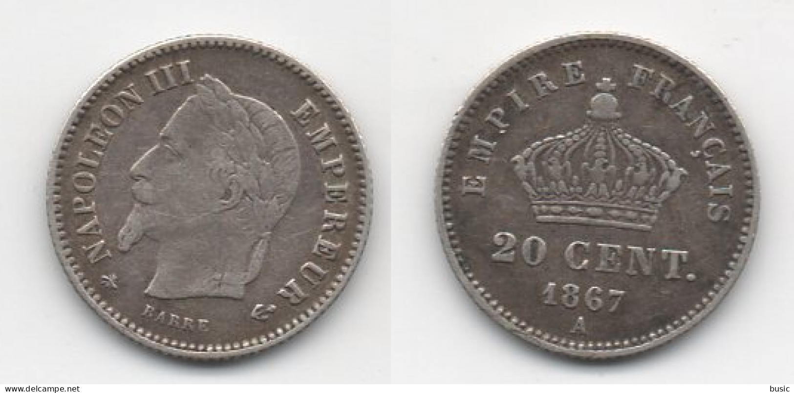 + FRANCE   + 20 CENTIMES 1867 A   + - 20 Centimes