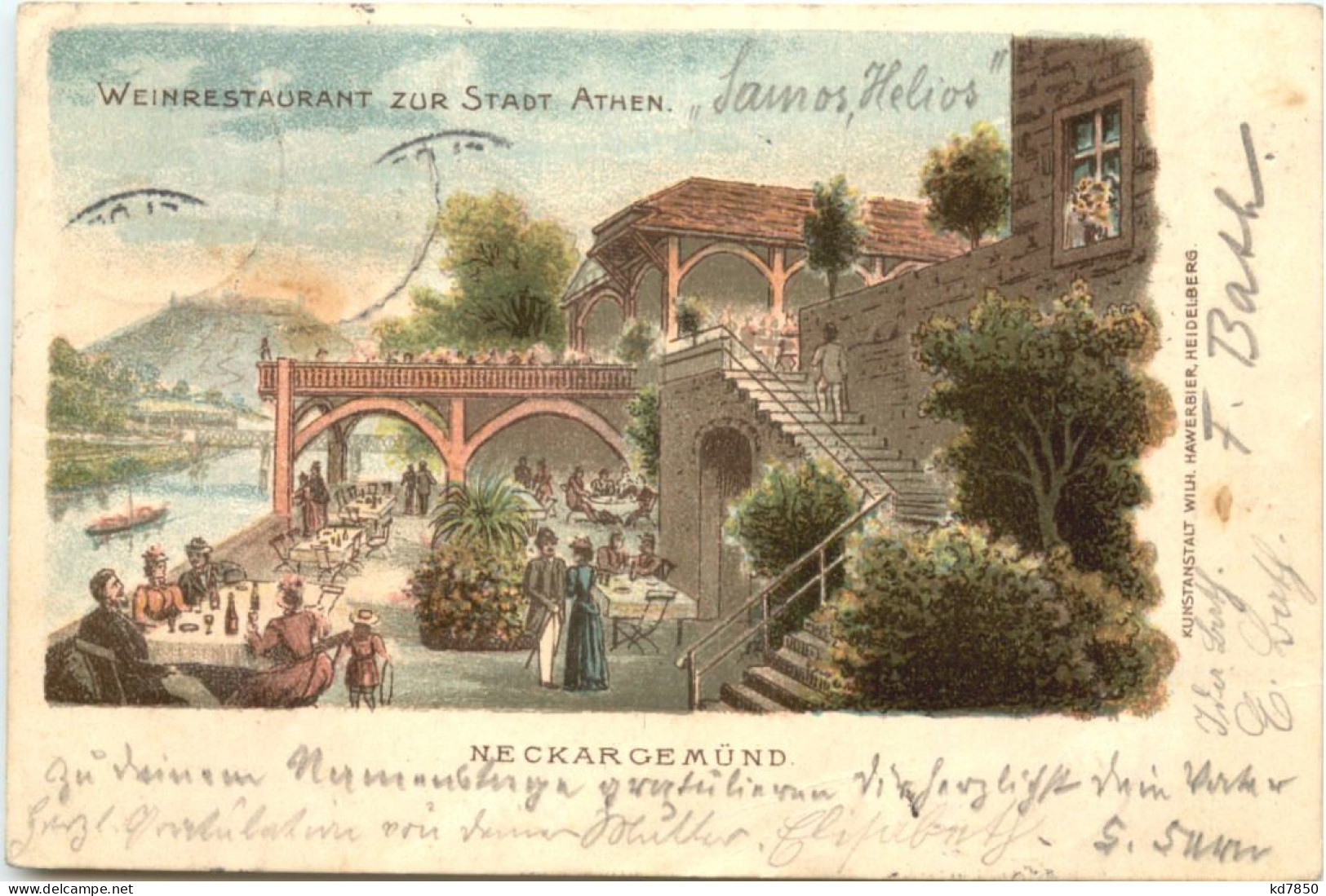 Neckargemünd - Griechische Weinstube Stadt Athen - Litho - Neckargemuend