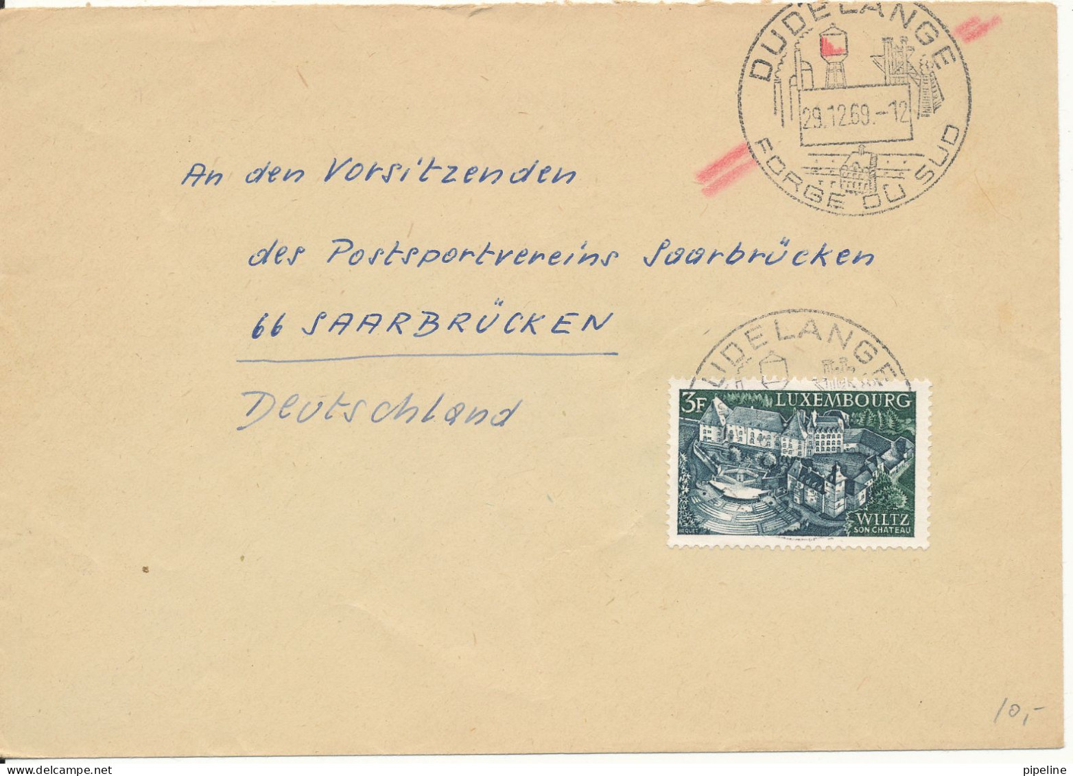 Luxembourg Cover Sent To Germany Dudelange 29-12-1969 Single Franked - Covers & Documents